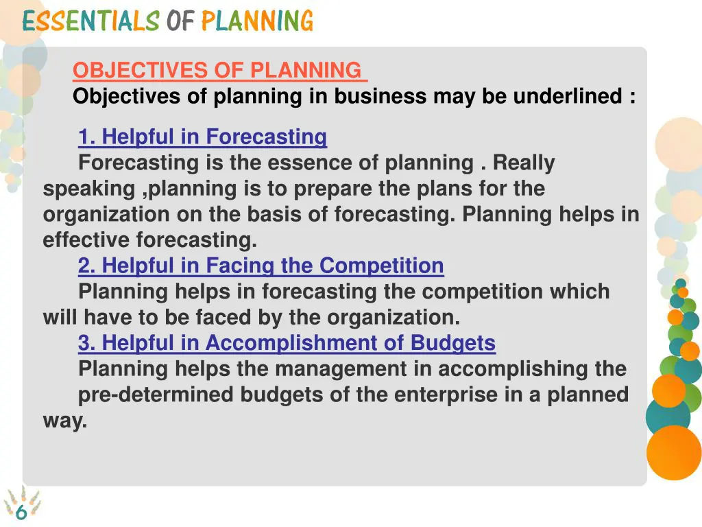 objectives of planning objectives of planning