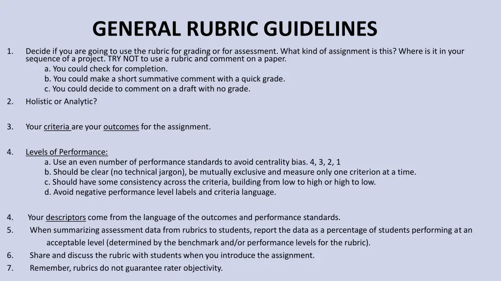 general rubric guidelines