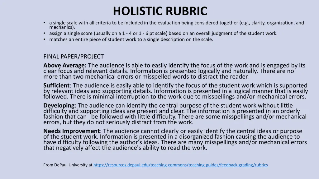 holistic rubric