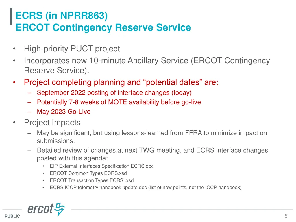 ecrs in nprr863 ercot contingency reserve service