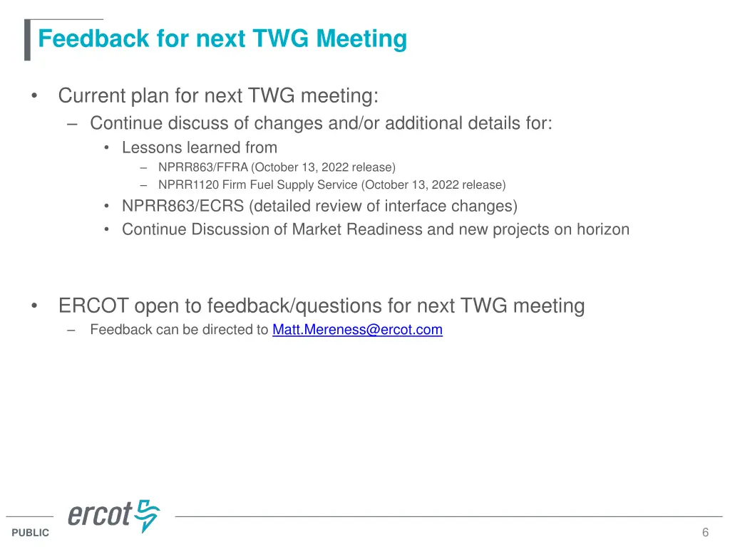feedback for next twg meeting