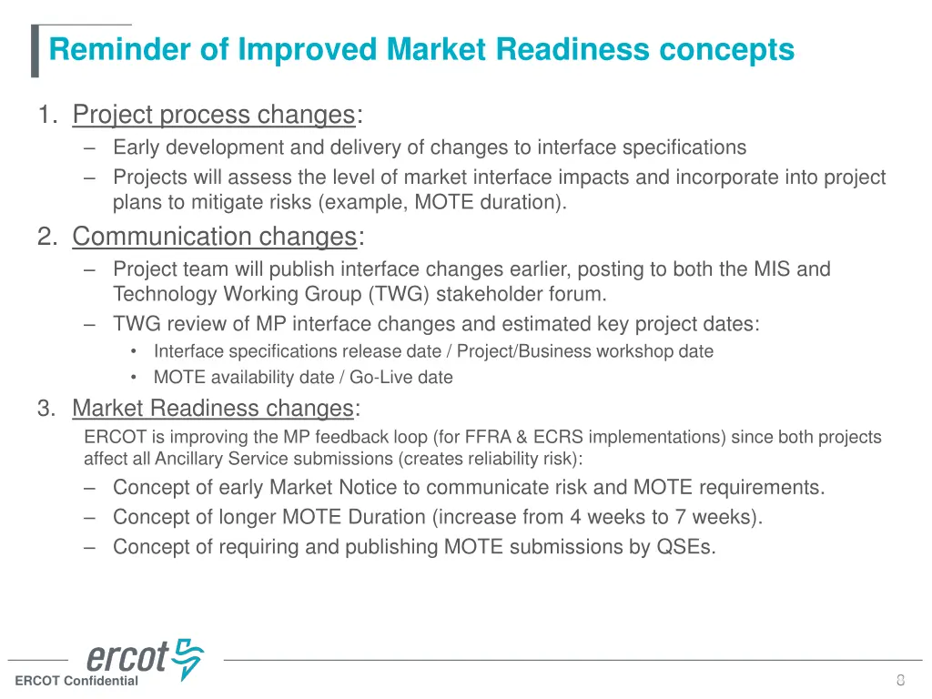 reminder of improved market readiness concepts