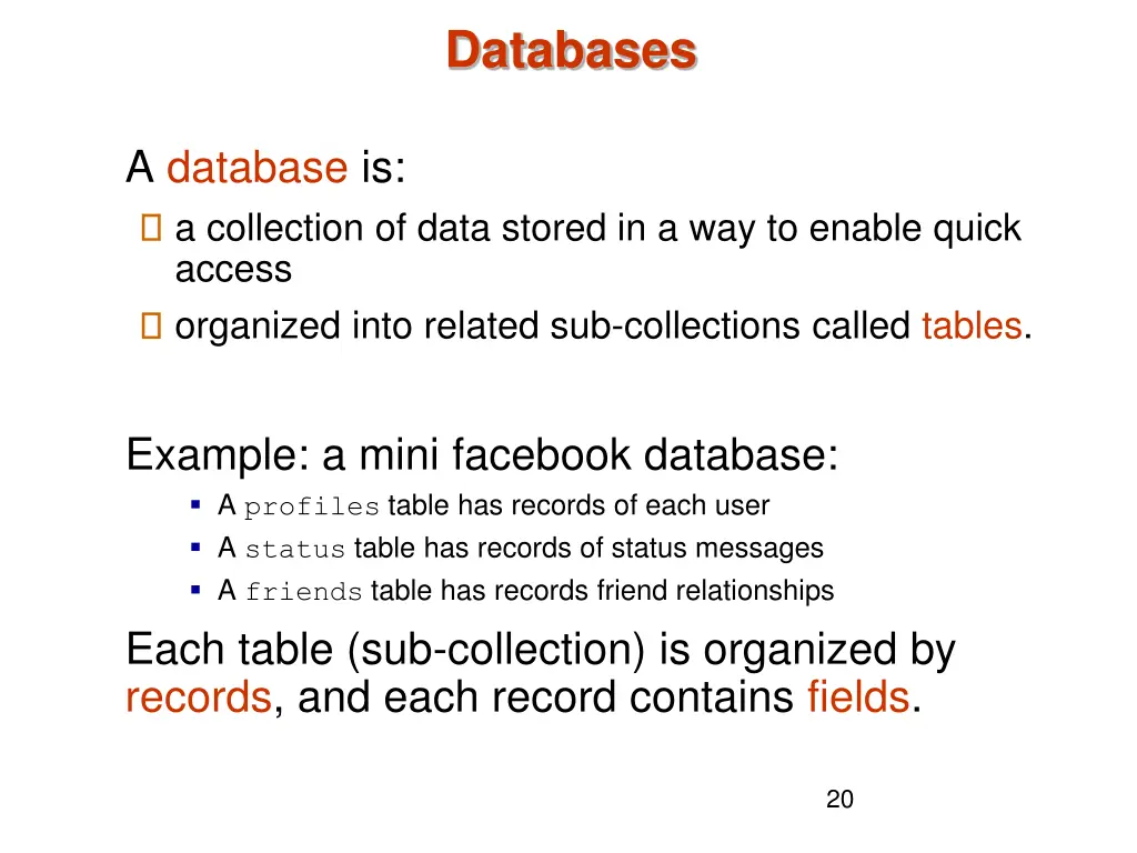 databases