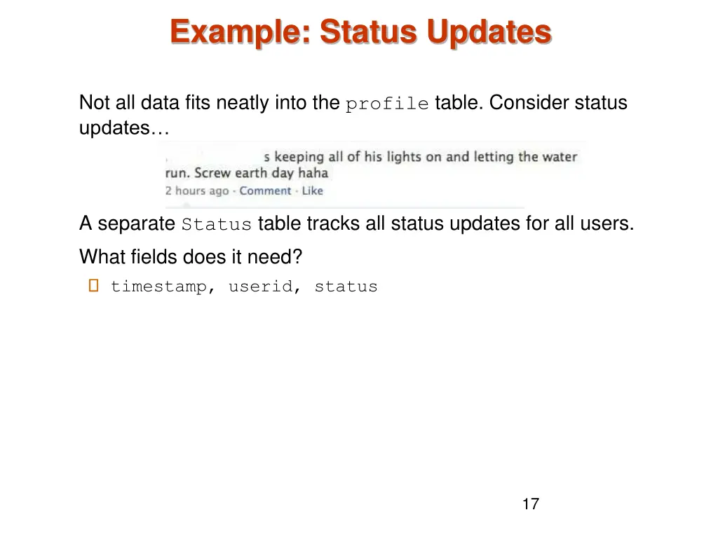 example status updates