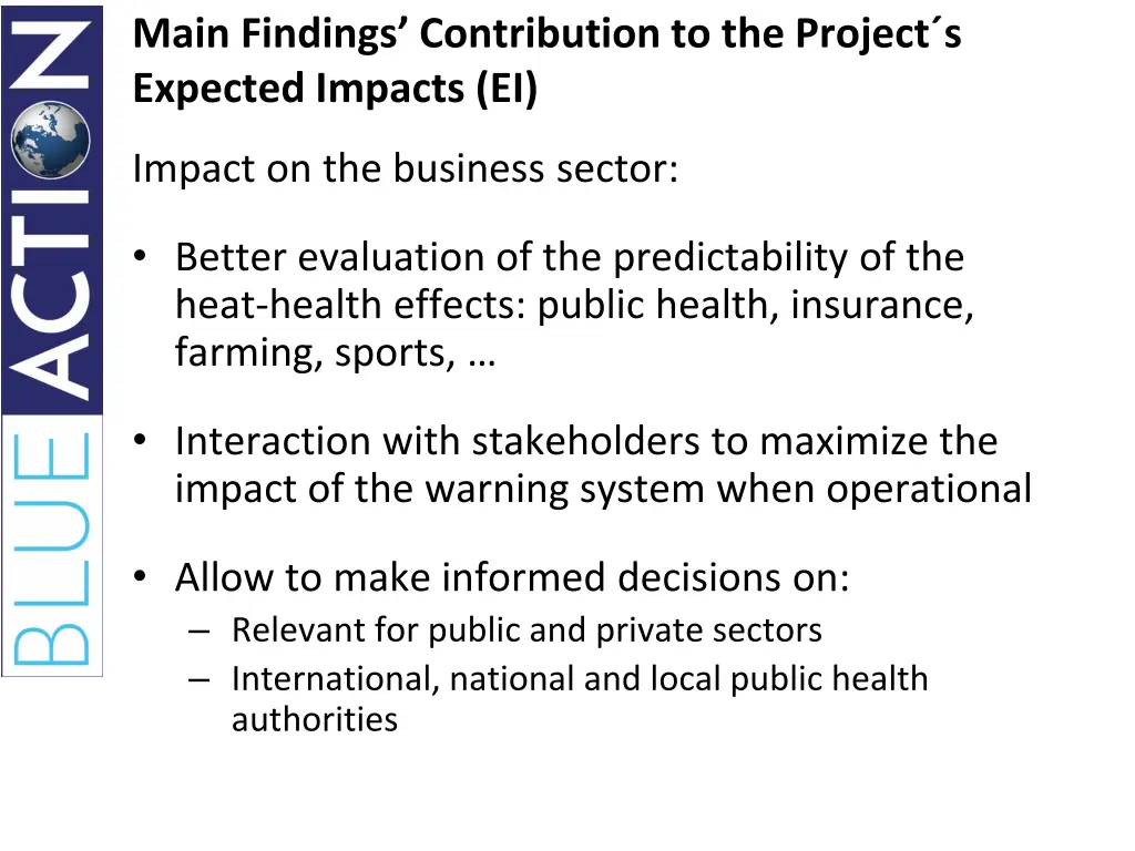 main findings contribution to the project 1