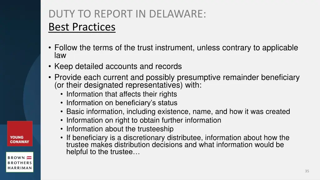duty to report in delaware best practices