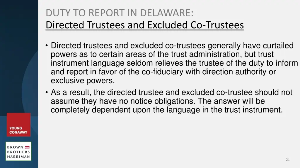 duty to report in delaware directed trustees