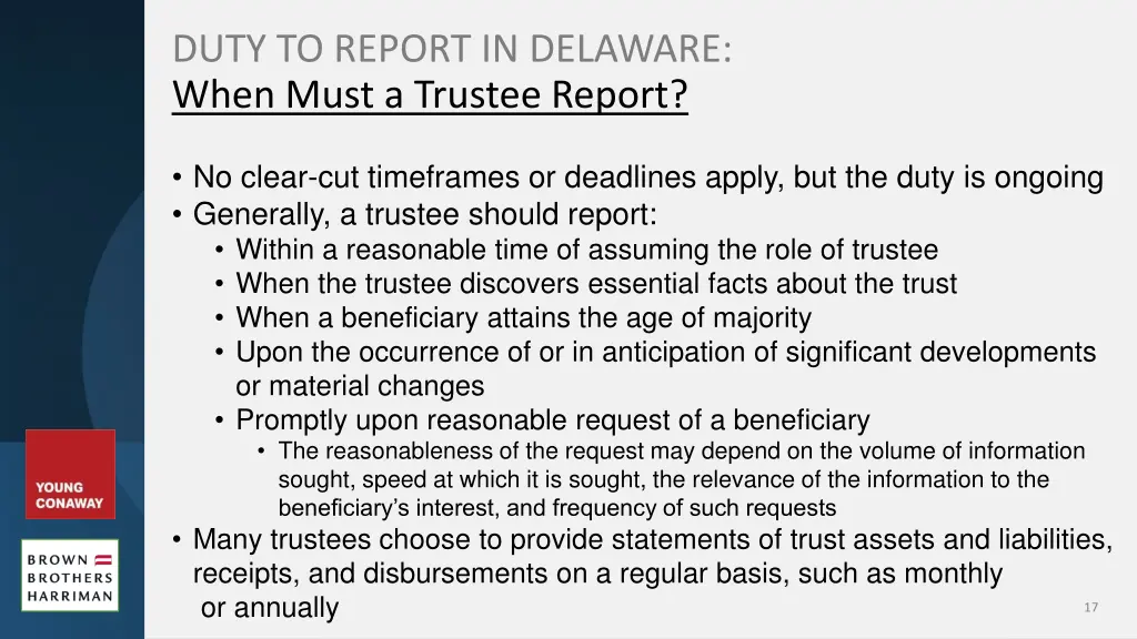 duty to report in delaware when must a trustee