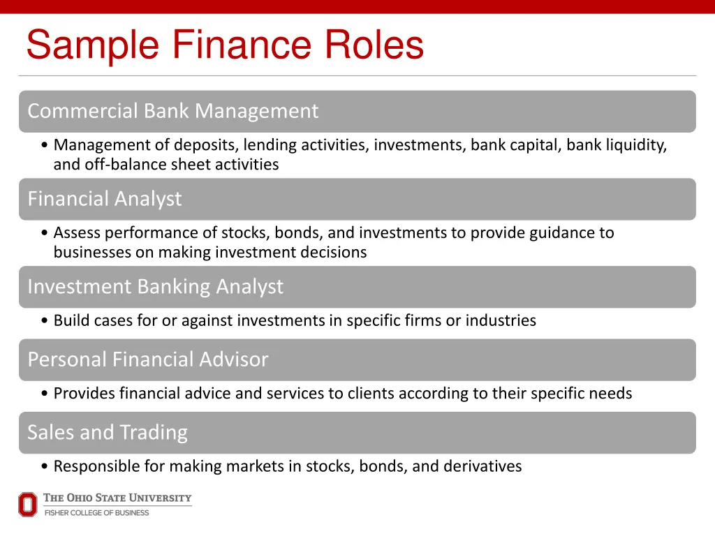 sample finance roles