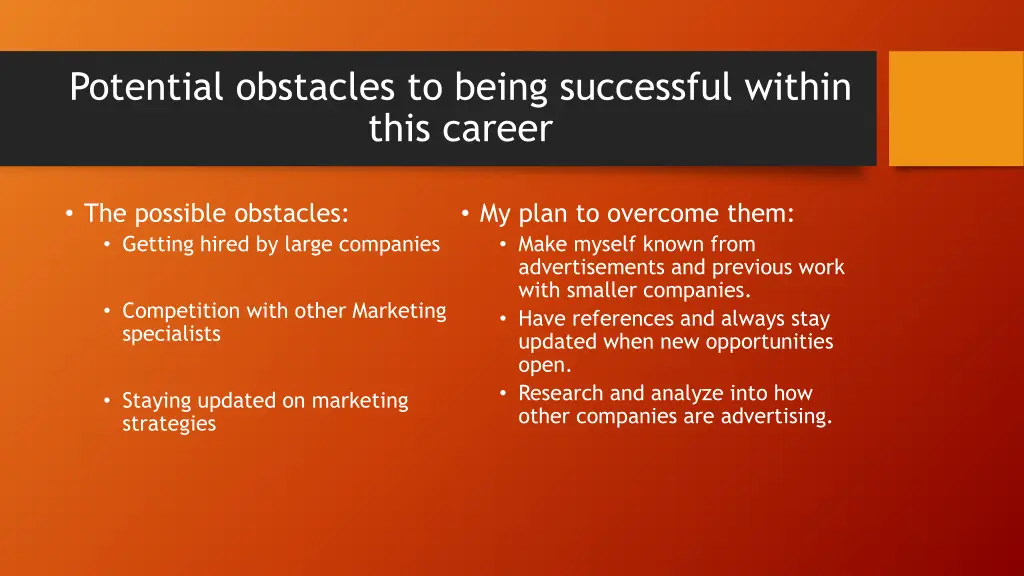 potential obstacles to being successful within