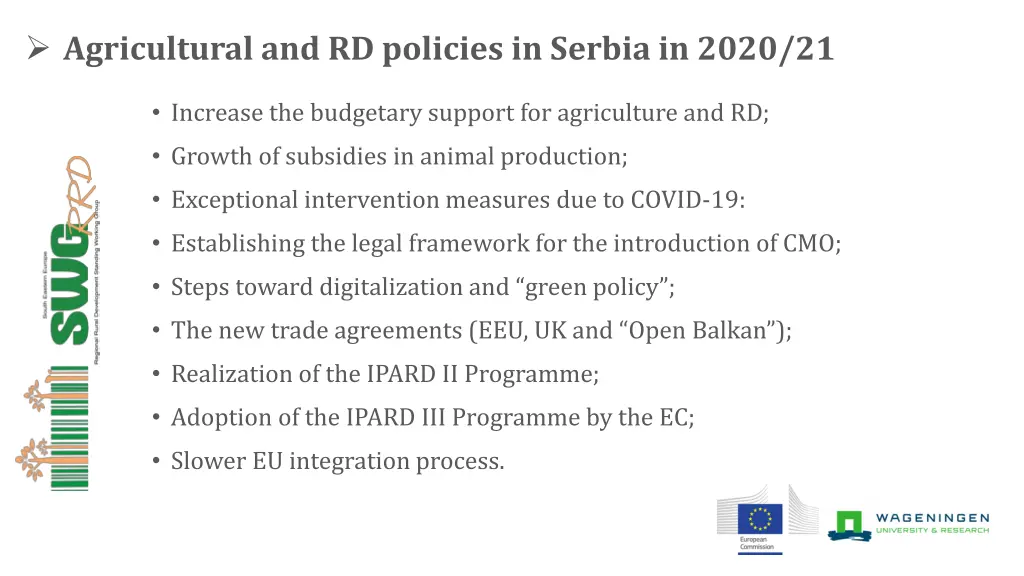 agricultural and rd policies in serbia in 2020 21