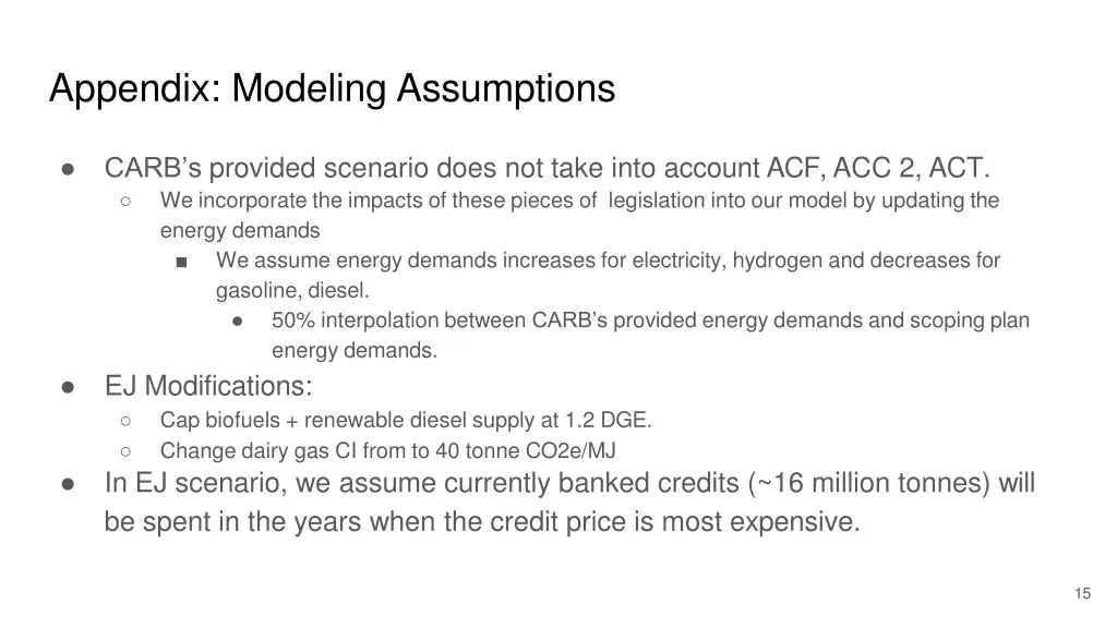 appendix modeling assumptions