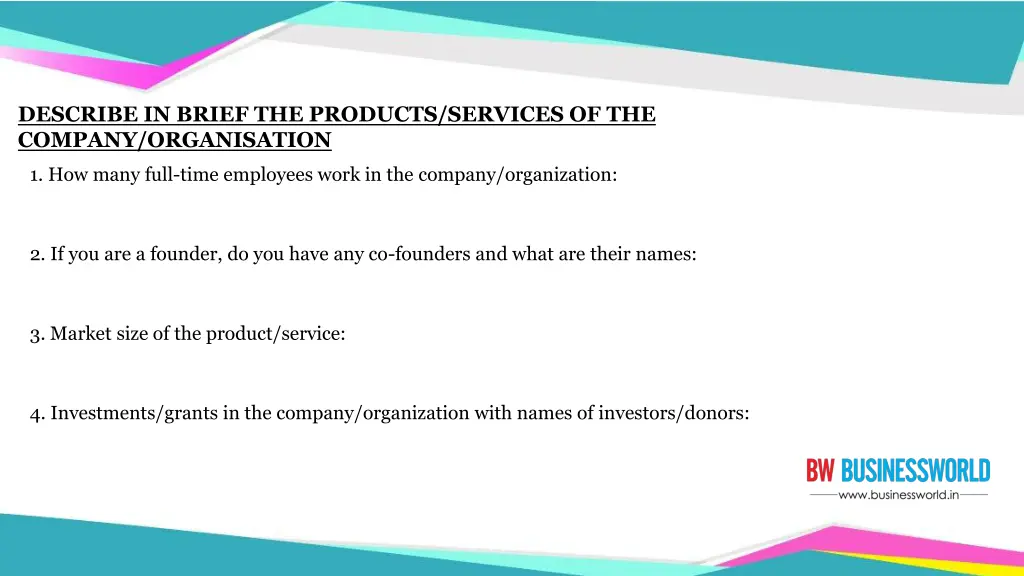 describe in brief the products services