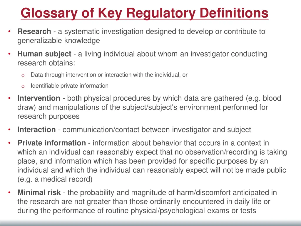 glossary of key regulatory definitions