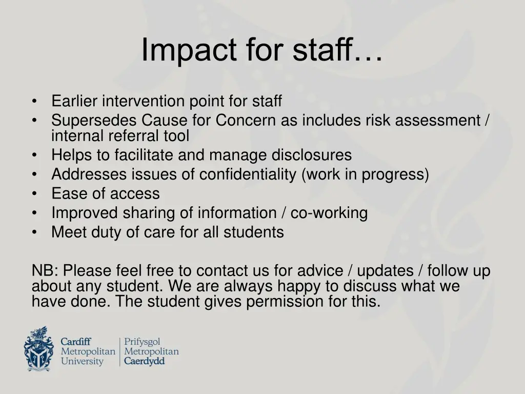 impact for staff