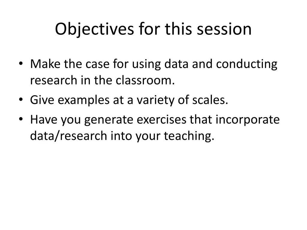 objectives for this session