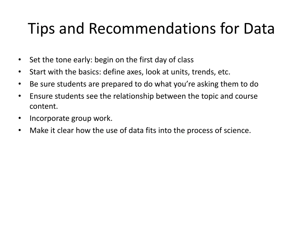 tips and recommendations for data