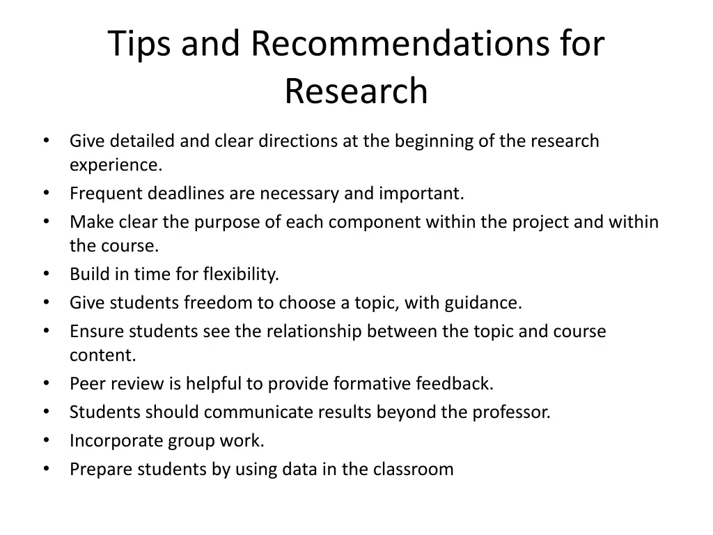 tips and recommendations for research