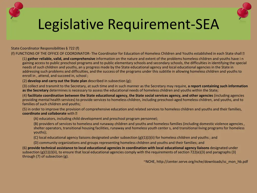 legislative requirement sea