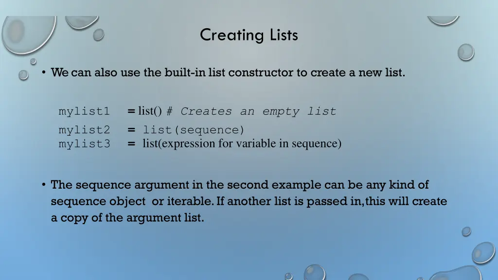 creating lists 1
