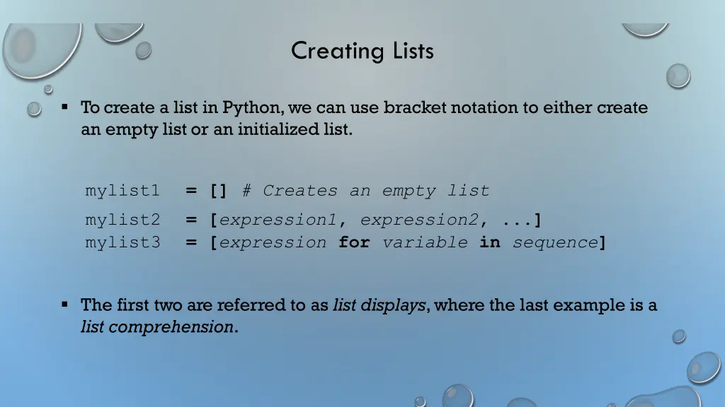 creating lists