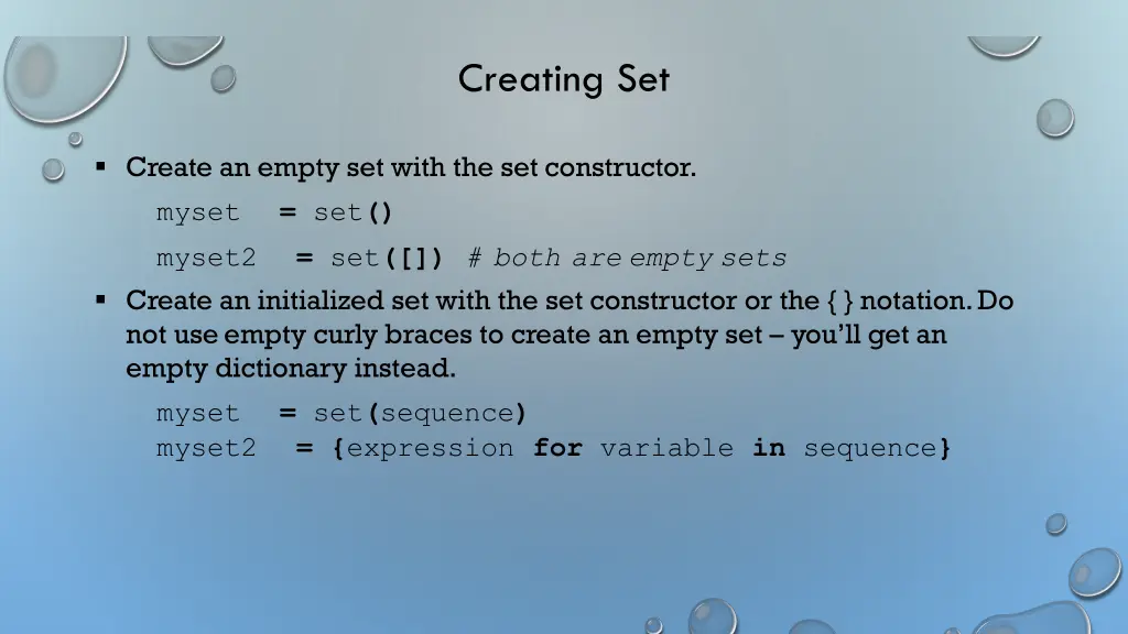 creating set