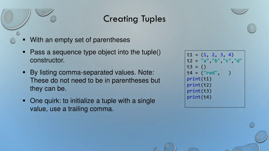 creating tuples