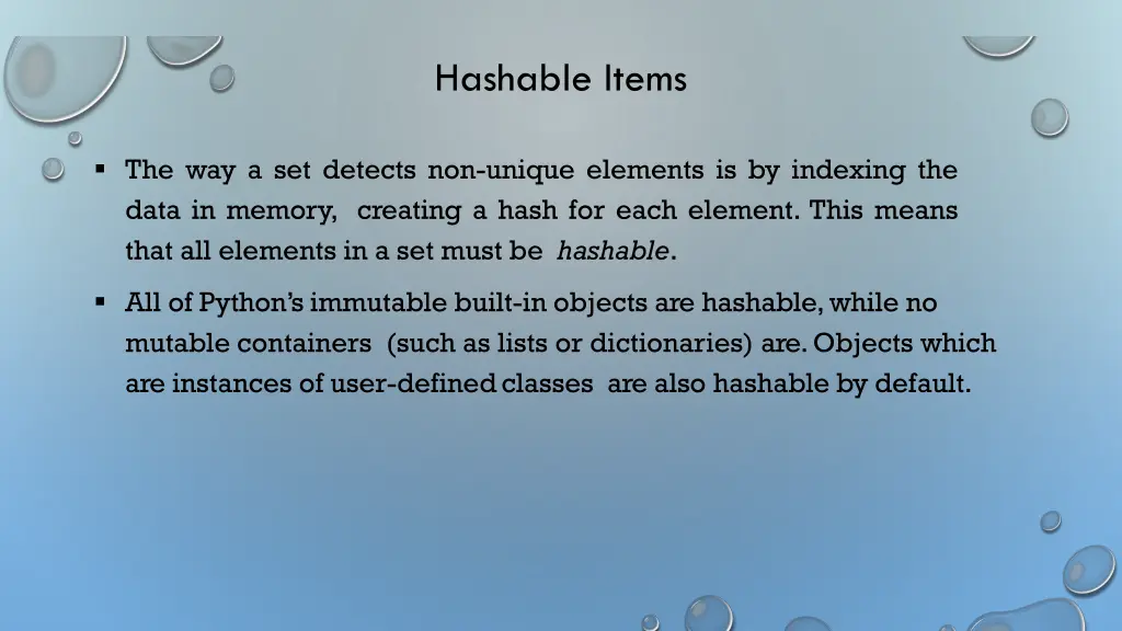 hashable items