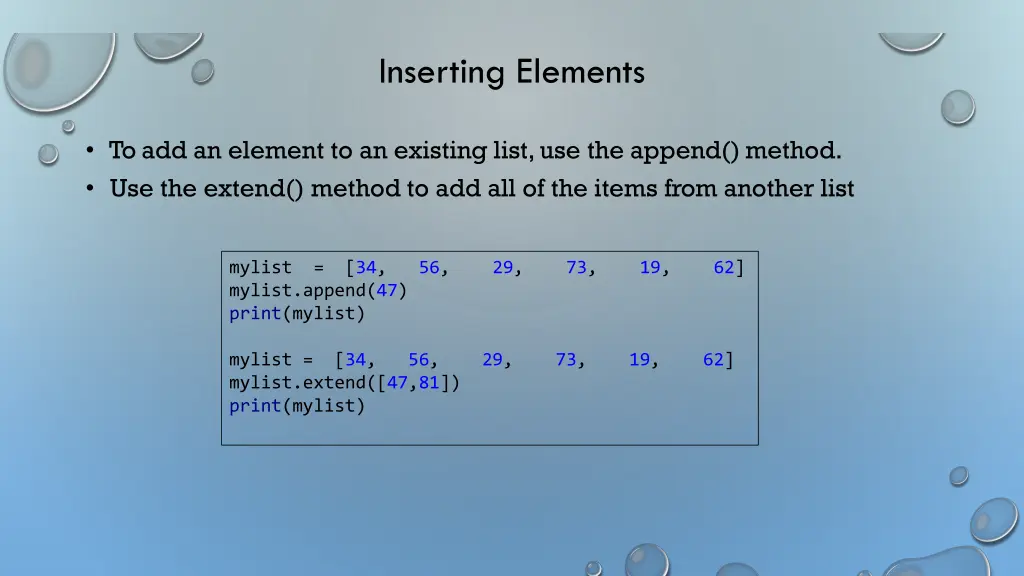 inserting elements