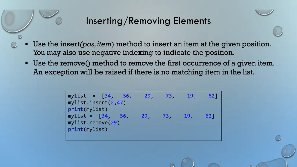 inserting removing elements