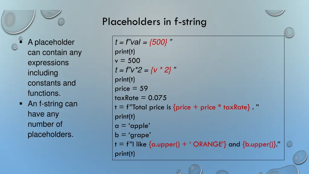 placeholders in f string
