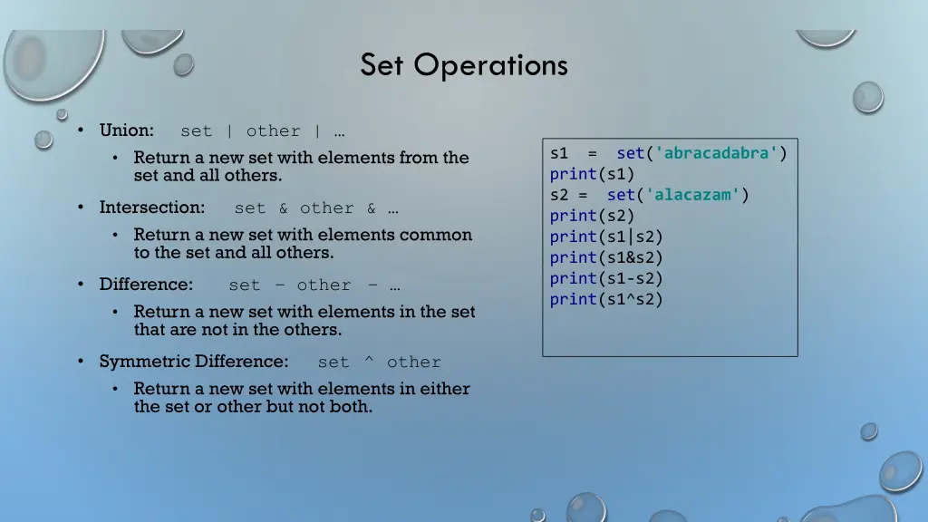 set operations 1