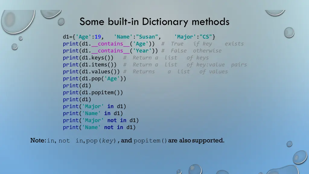 some built in dictionary methods