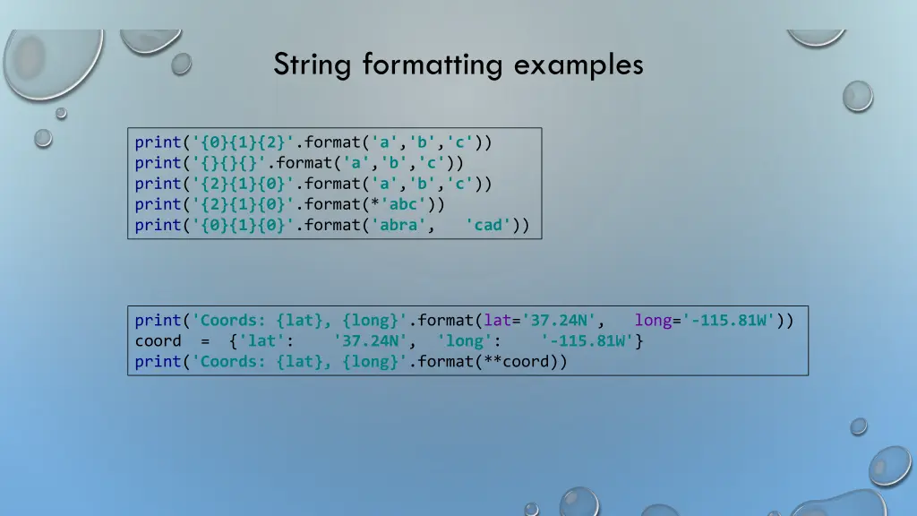 string formatting examples