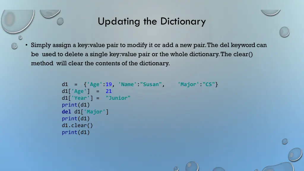 updating the dictionary
