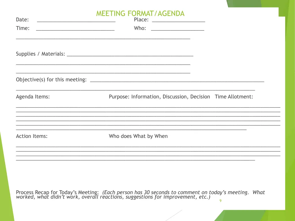 meeting format agenda place who