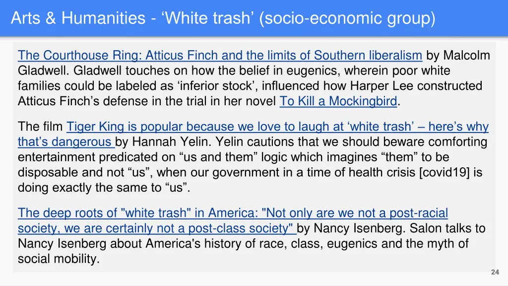 arts humanities white trash socio economic group