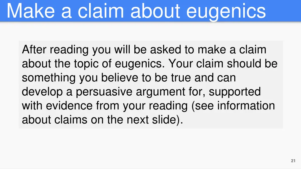 make a claim about eugenics