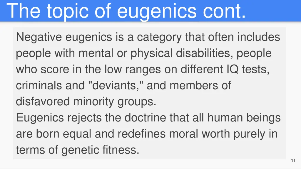 the topic of eugenics cont