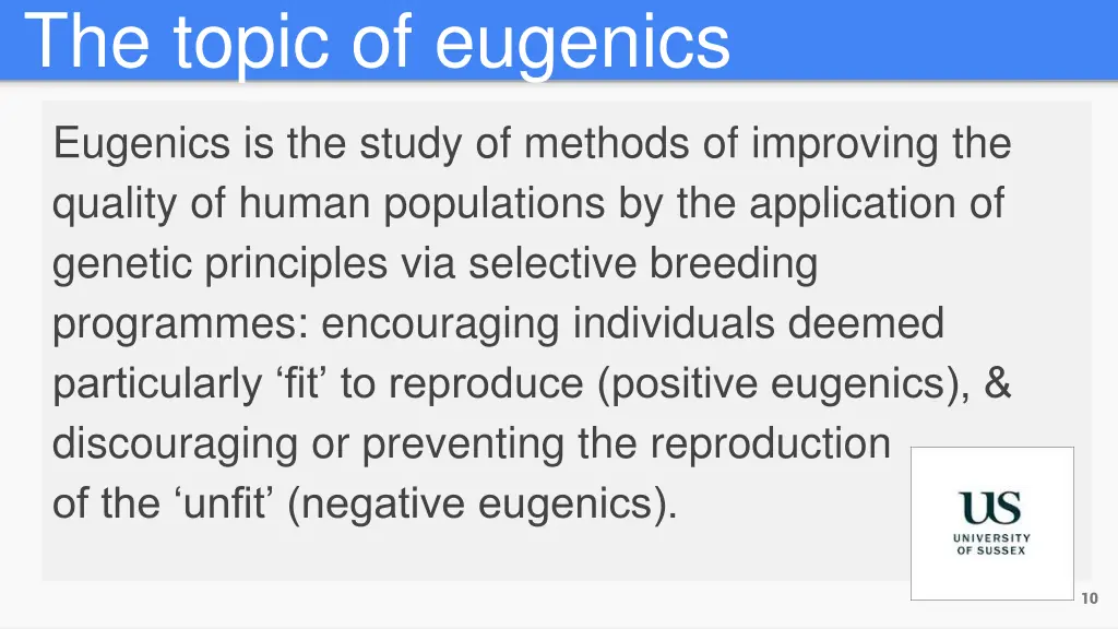 the topic of eugenics