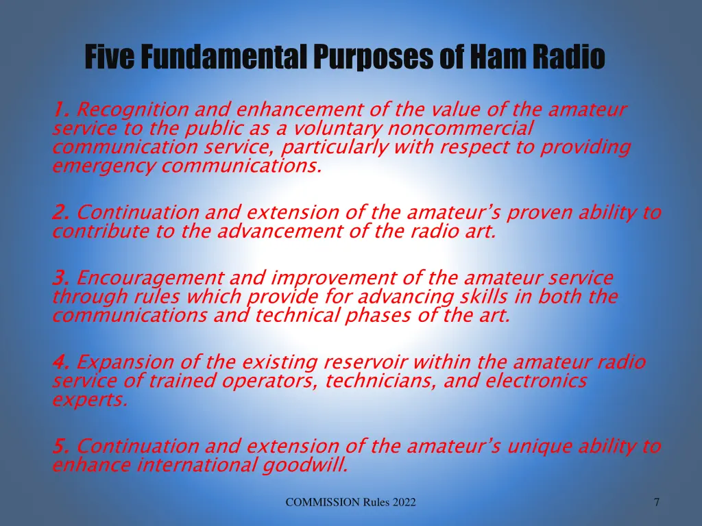 five fundamental purposes of ham radio