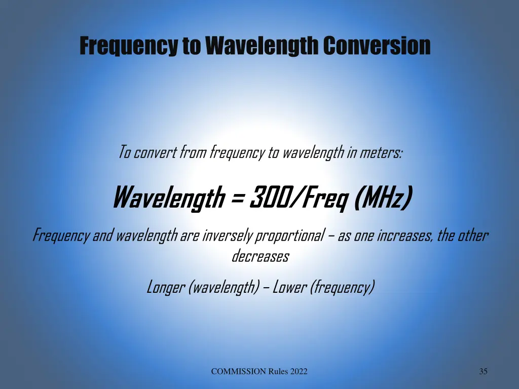 frequency to wavelength conversion