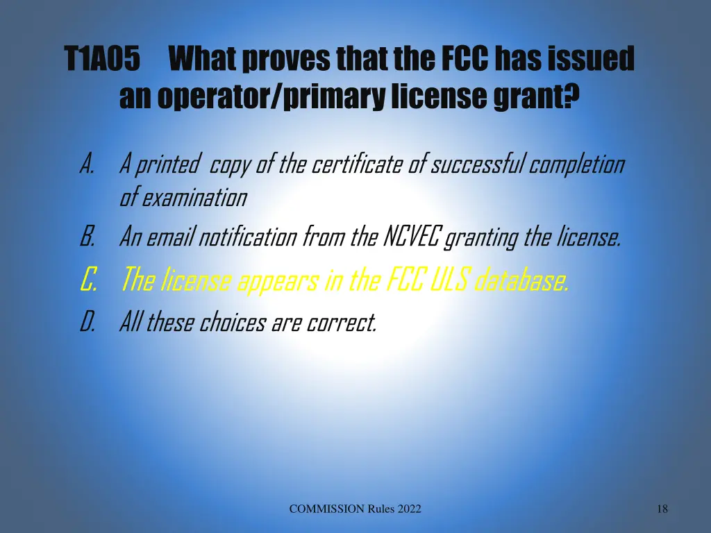 t1a05 what proves that the fcc has issued 1