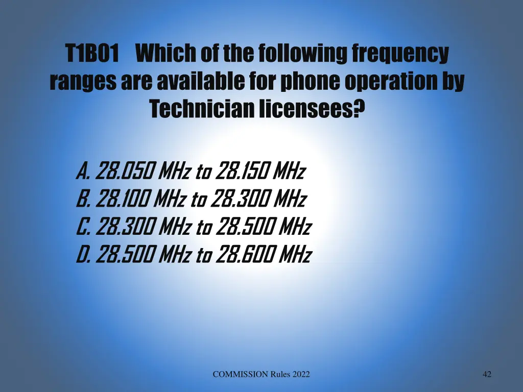 t1b01 which of the following frequency ranges