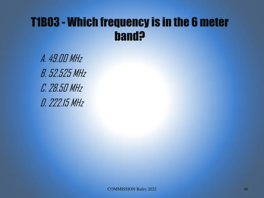 t1b03 which frequency is in the 6 meter band
