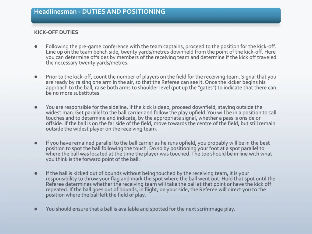 headlinesman duties and positioning