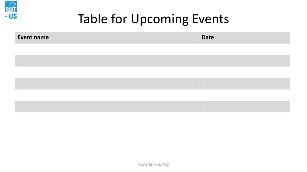 table for upcoming events