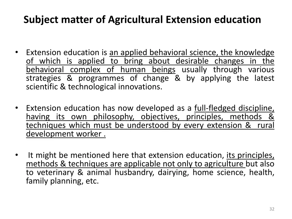 subject matter of agricultural extension education