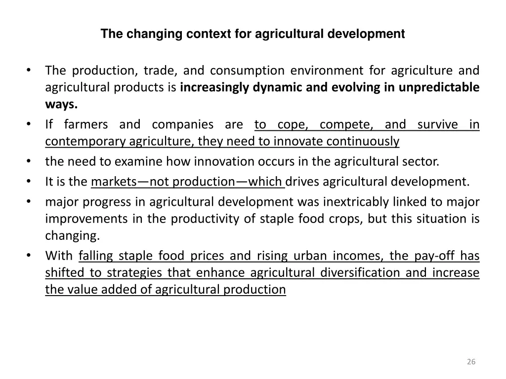 the changing context for agricultural development