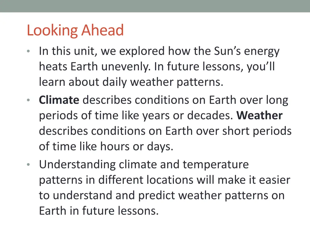 looking ahead in this unit we explored